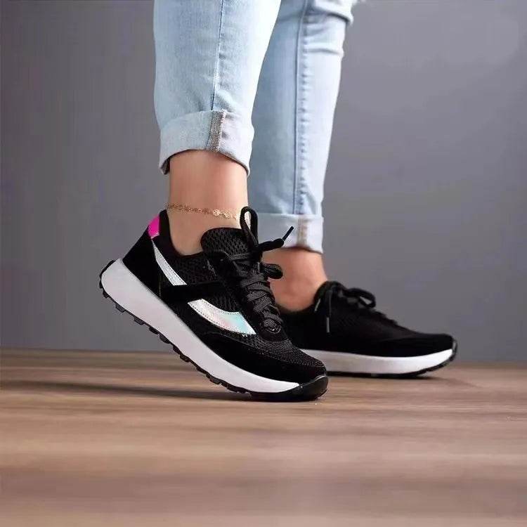 Mesh Contrast Round Toe Sneakers - Tredona LLC