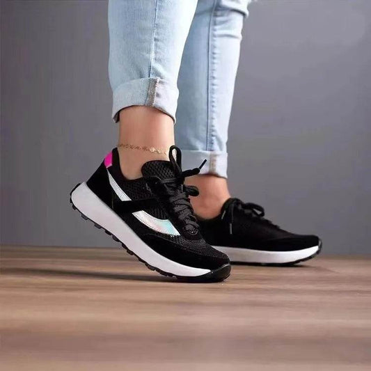 Mesh Contrast Round Toe Sneakers - Tredona LLC