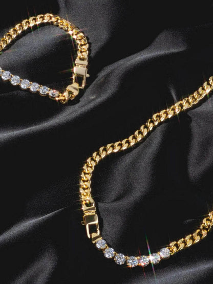 18K Gold-Plated Zircon Necklace and Bracelet Jewelry Set - Tredona LLC