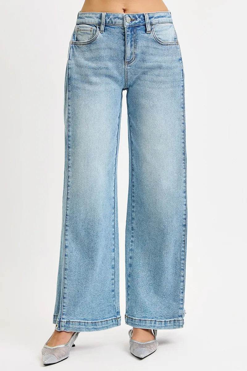 RISEN Mid Rise Wide Barrel Transferable Leg Snap Jeans - Tredona LLC