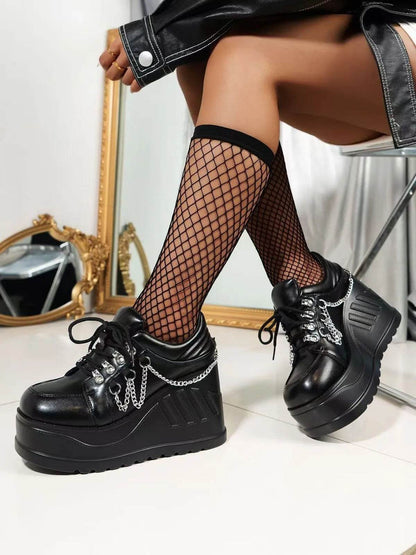 Lace Up Wedge Sneakers - Tredona LLC