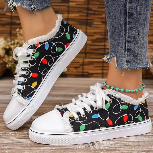 Raw Hem Printed Round Toe Sneakers - Tredona LLC