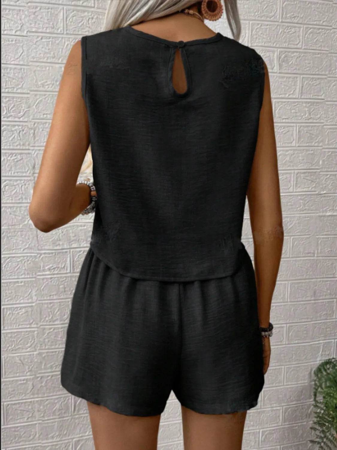 Round Neck Sleeveless Top and Shorts Set - Tredona LLC