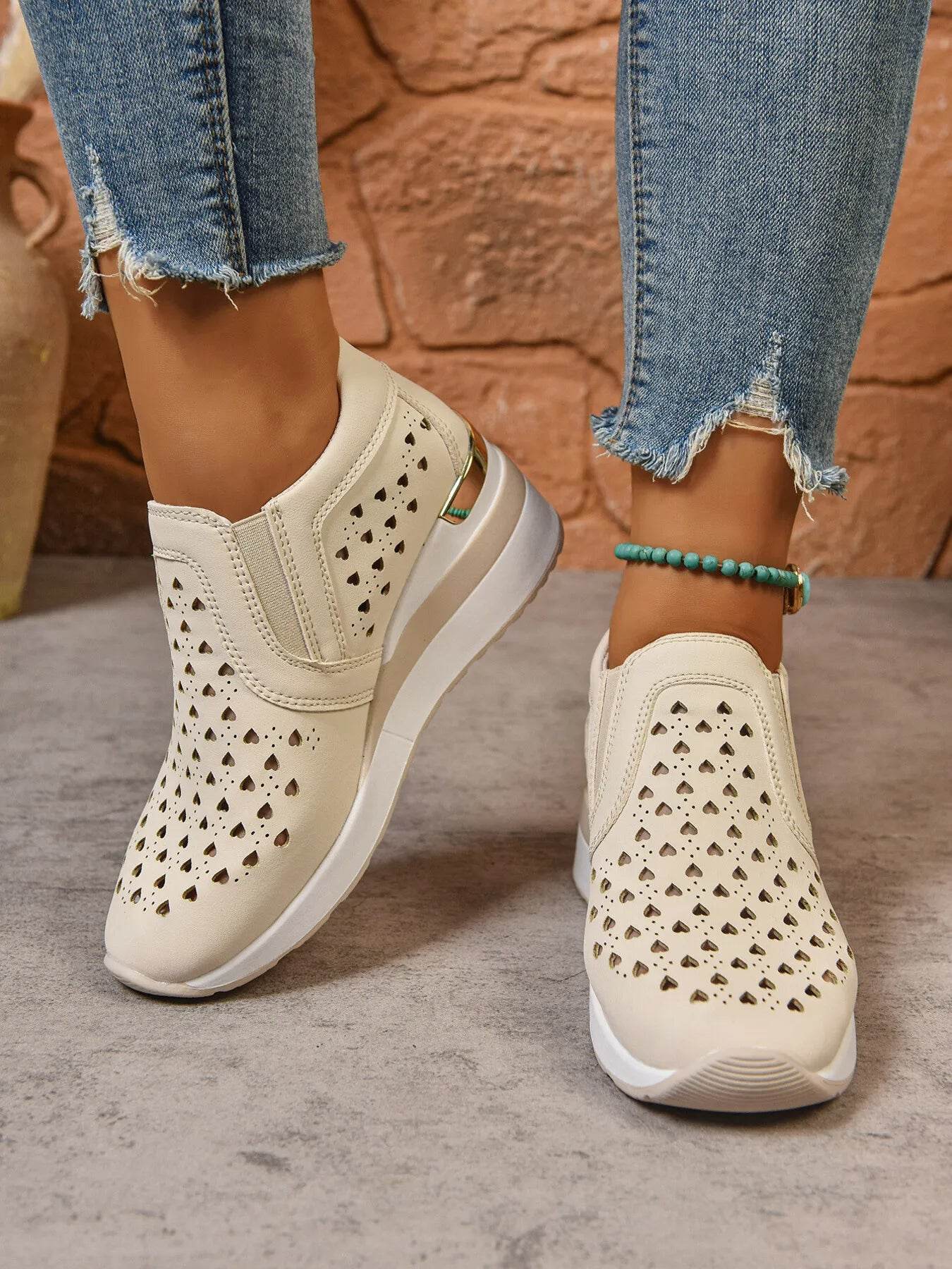 Breathable Cutout Wedge Sneakers - Tredona LLC