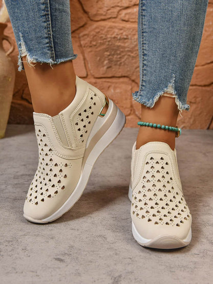 Breathable Cutout Wedge Sneakers - Tredona LLC