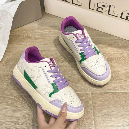 Contrast Star Round Toe Athletic Sneakers - Tredona LLC