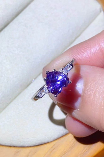 1 Carat Moissanite Heart-Shaped Platinum-Plated Ring in Purple - Tredona LLC