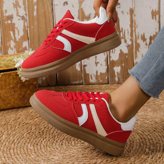 Contrast Round Toe Platform Sneakers - Tredona LLC