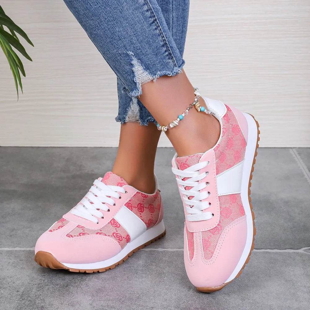 Contrast Round Toe Flat Sneakers - Tredona LLC