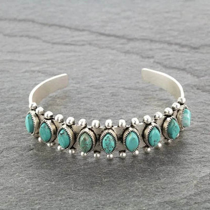 Artificial Turquoise Alloy Open Bracelet - Tredona LLC