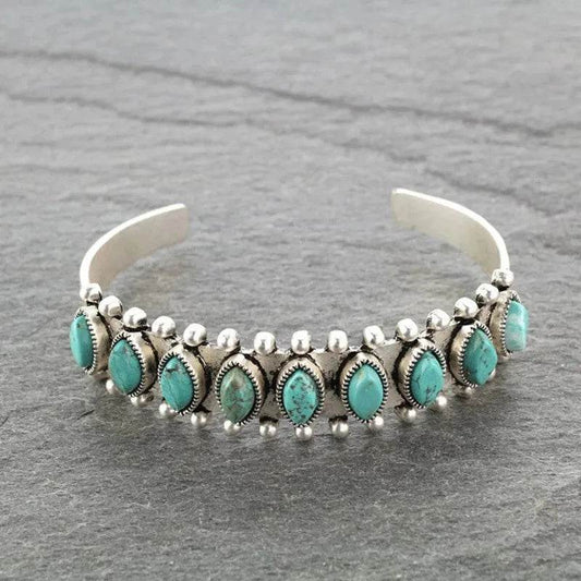 Artificial Turquoise Alloy Open Bracelet - Tredona LLC