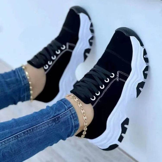Lace-Up Round Neck Platform Sneakers - Tredona LLC
