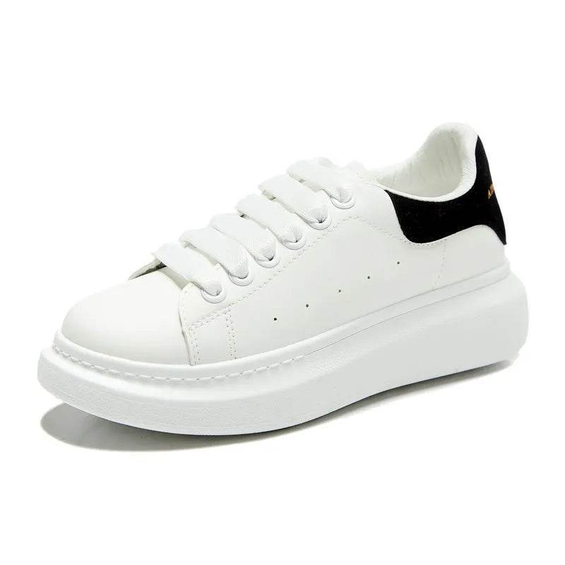 PU Leather Lace Up Round Toe Platform Sneakers - Tredona LLC