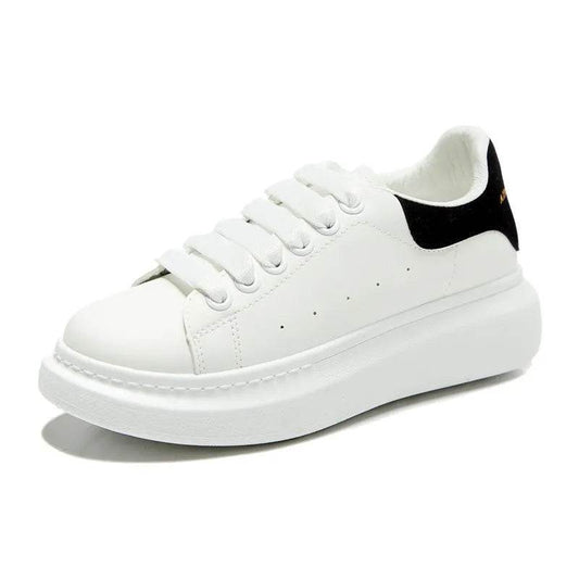 PU Leather Lace Up Round Toe Platform Sneakers - Tredona LLC