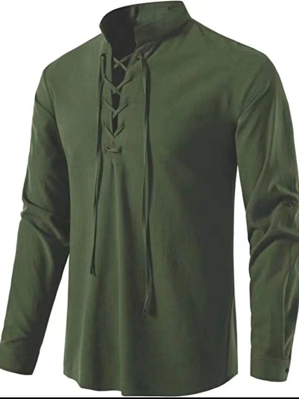 Men's Lace Up Long Sleeve Blouse - Tredona LLC