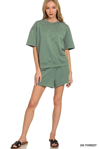 Zenana Scuba Short Sleeve Top & Shorts Set - Tredona LLC
