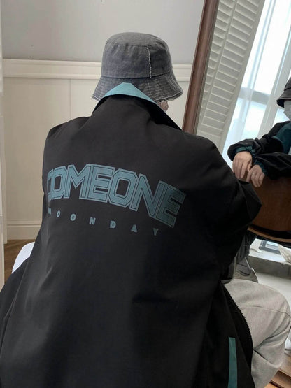 Men's Letter Zip Up Long Sleeve Jacket - Tredona LLC