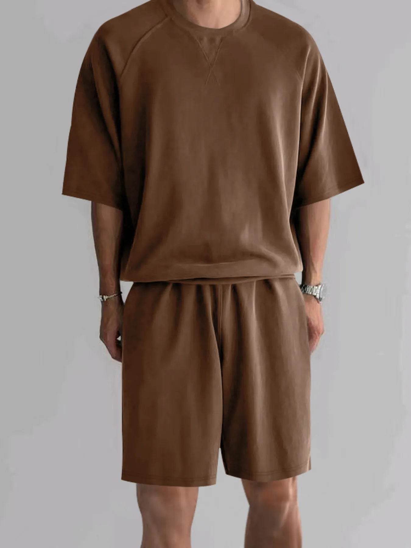 Men's Full Size Round Neck Top and Shorts Set Plus Size - Tredona LLC