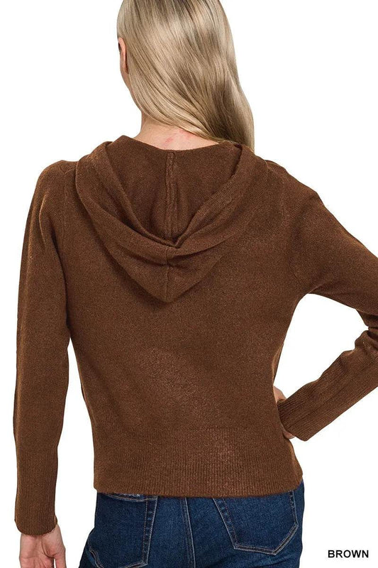 Zenana Drawstring Zip Up Hooded Cardigan - Tredona LLC
