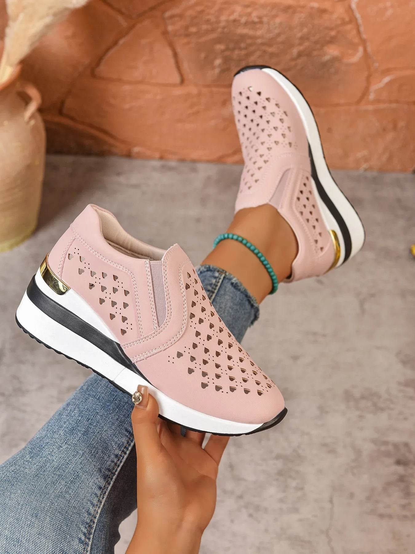 Breathable Cutout Wedge Sneakers - Tredona LLC
