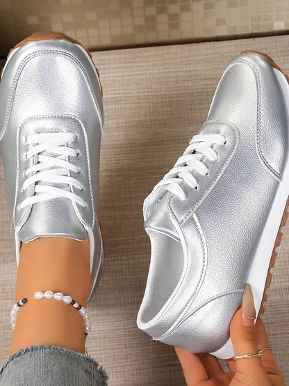 Round Toe Lace-Up Sneakers - Tredona LLC