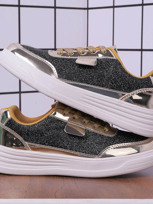 Glitter Metallic Platform Sneakers - Tredona LLC