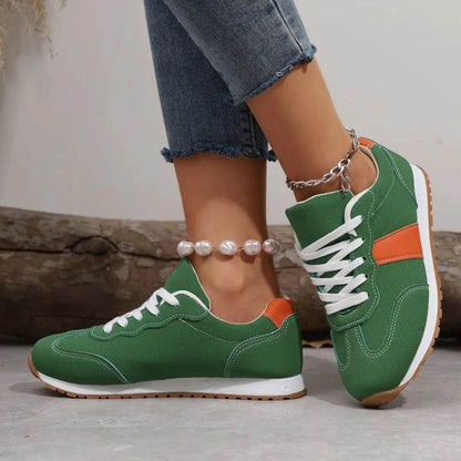 PU Leather Contrast Round Toe Flats Sneakers - Tredona LLC