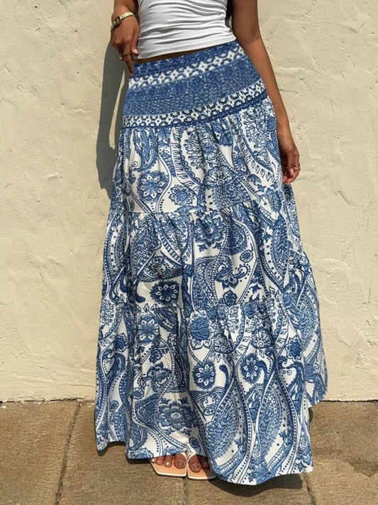 Printed Tiered Maxi Skirt - Tredona LLC