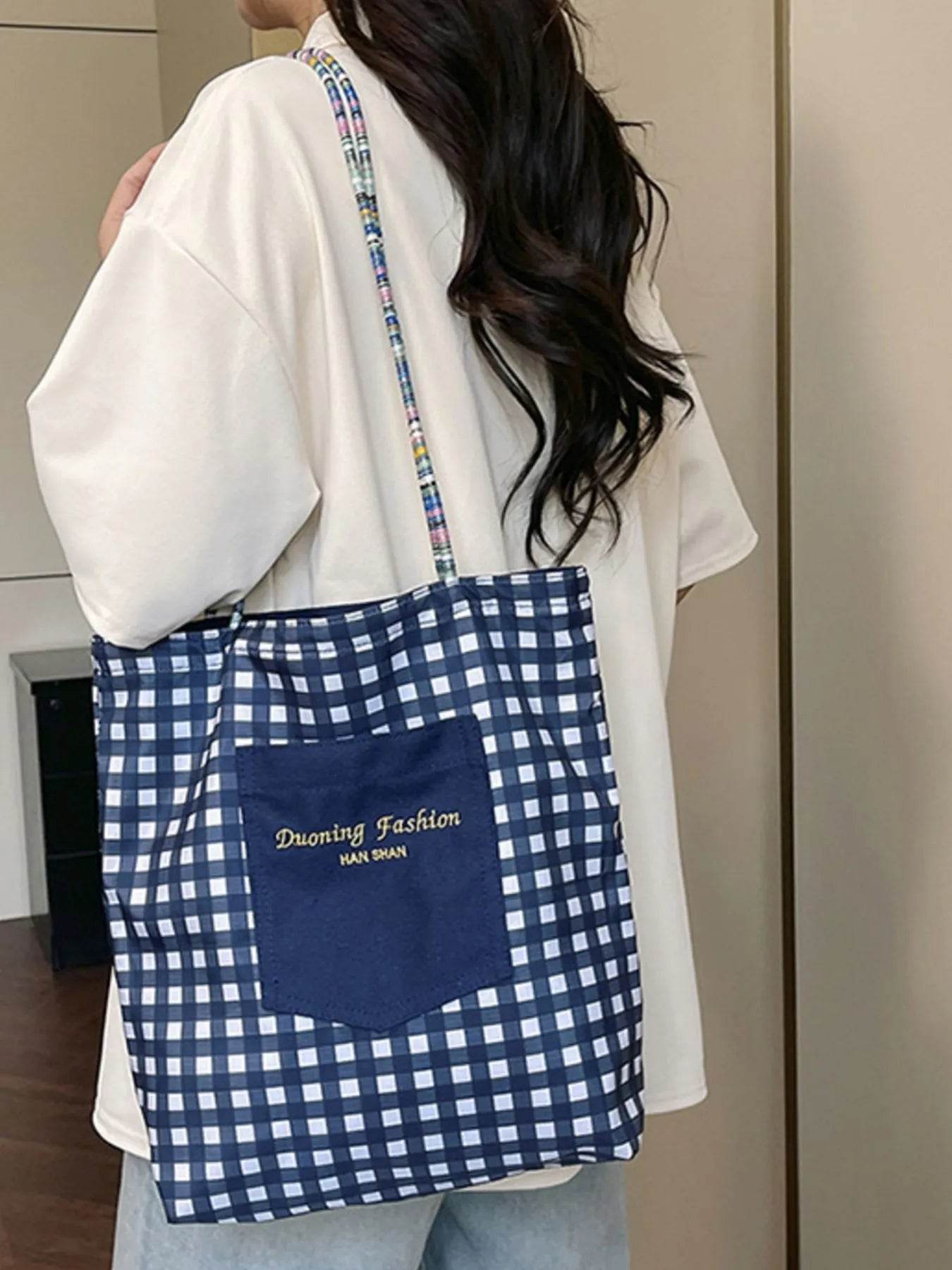 Gingham Pattern Tote Bag - Tredona LLC