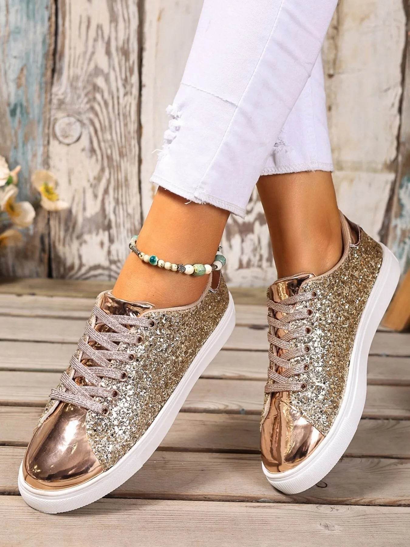 Sequin Lace Up Sneakers - Tredona LLC