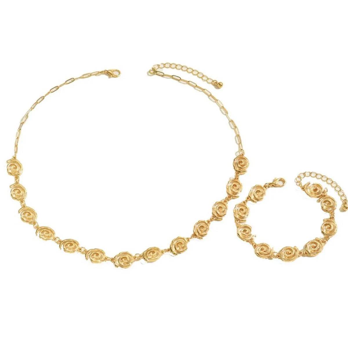 18K Gold-Plated Spiral Neclace and Bracelet Jewelry Set - Tredona LLC