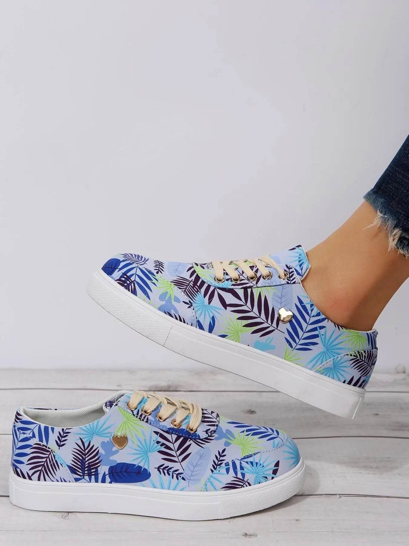 Tropical Leaf Print Canvas Sneakers - Tredona LLC