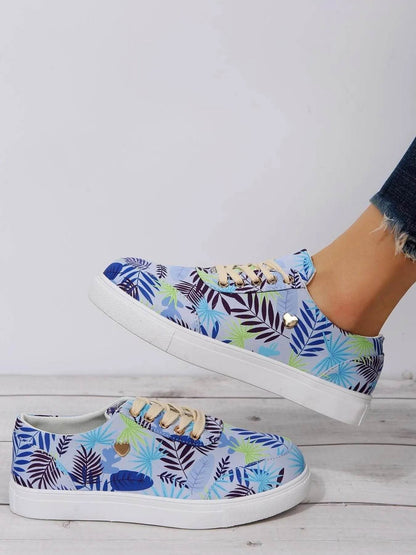 Tropical Leaf Print Canvas Sneakers - Tredona LLC