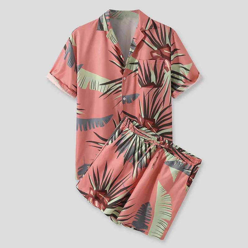 Men's Full Size Button Up Shirt and Shorts Set Plus Size - Tredona LLC