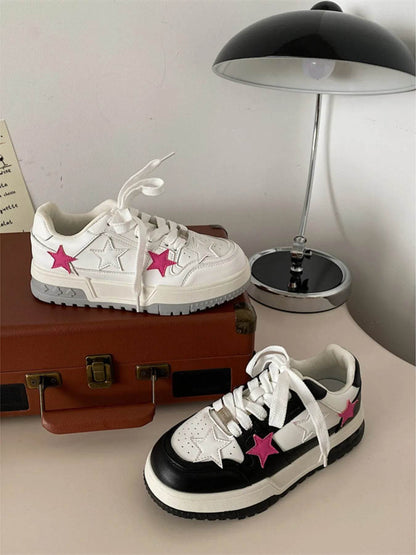 Star Pattern Lace Up Sneakers - Tredona LLC