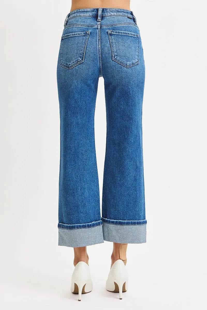 RISEN Full Size Mid Rise Crop Straight Cuffed Jeans Plus Size - Tredona LLC