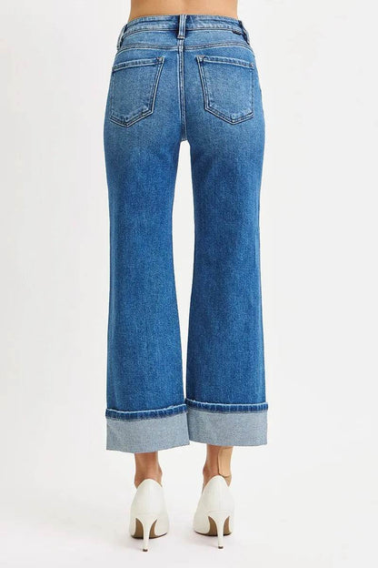 RISEN Full Size Mid Rise Crop Straight Cuffed Jeans Plus Size - Tredona LLC