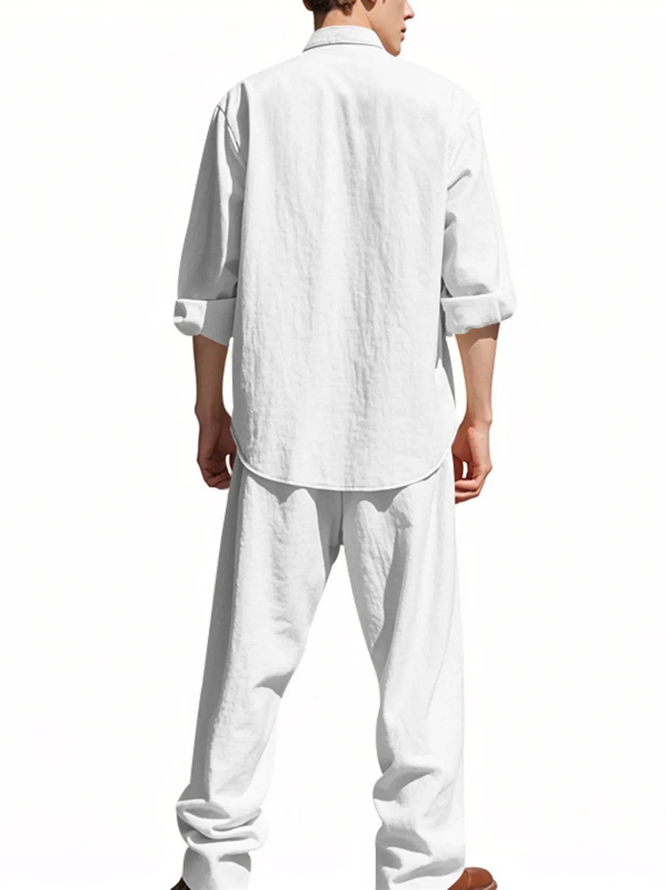 Men's Full Size Button Up Shirt and Pants Set Plus Size - Tredona LLC