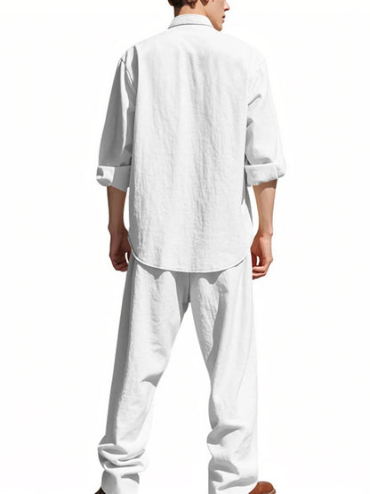 Men's Full Size Button Up Shirt and Pants Set Plus Size - Tredona LLC