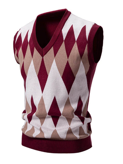 Men's Plus Size Diamond Pattern V-Neck Sweater Vest - Tredona LLC