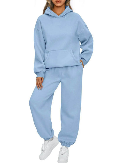 Full Size Kangaroo Pocket Hoodie and Joggers Set Plus Size - Tredona LLC