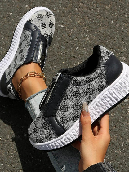 Floral Round Toe Sneakers with Zip - Tredona LLC