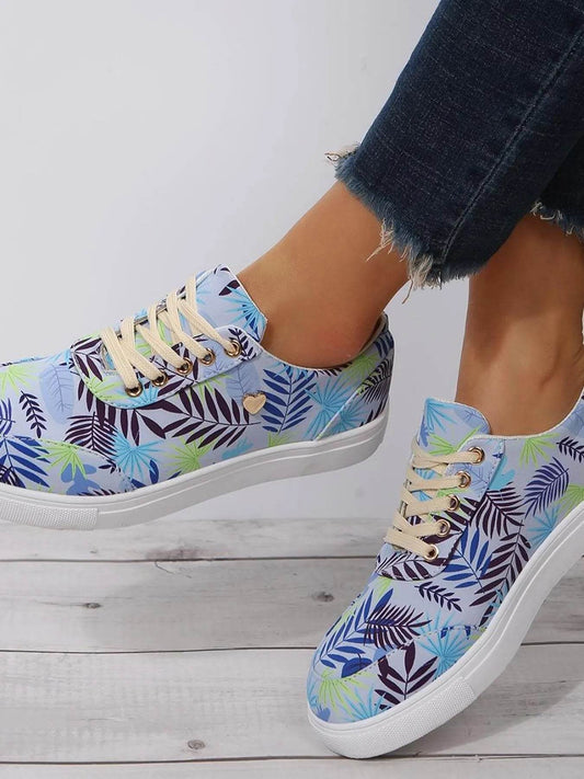 Tropical Leaf Print Canvas Sneakers - Tredona LLC