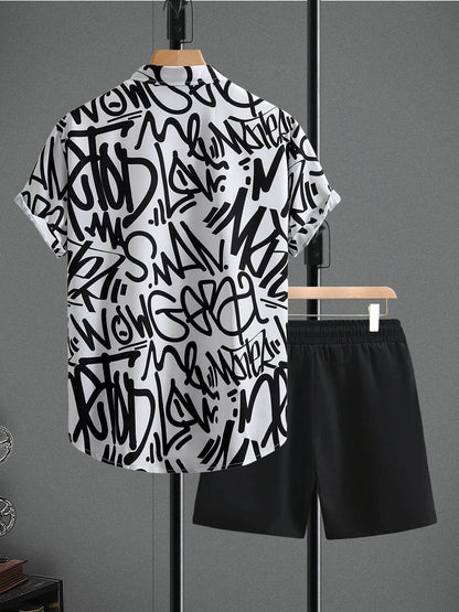Men's Letter Print Shirt and Shots Set - Tredona LLC