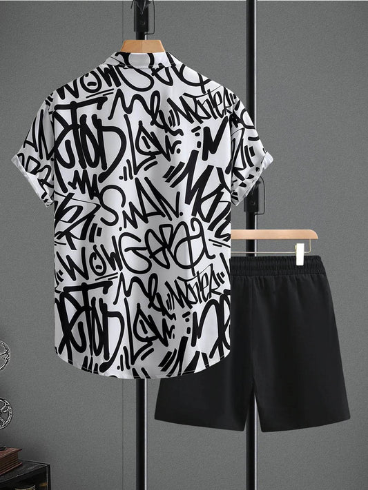 Men's Letter Print Shirt and Shots Set - Tredona LLC