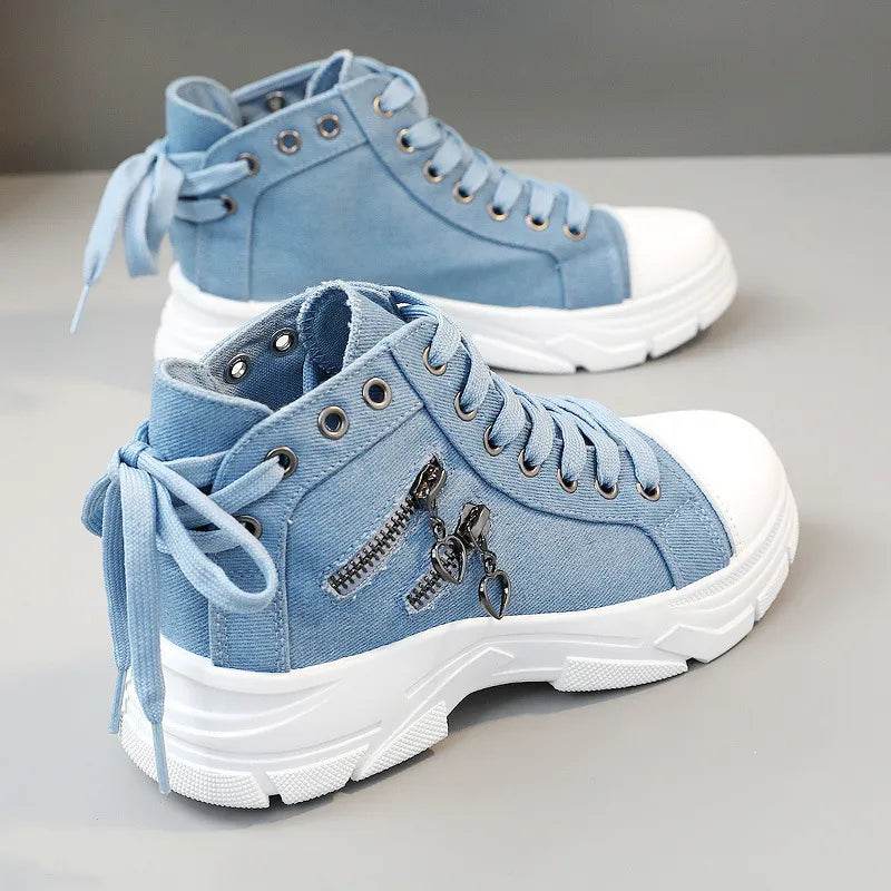 Decor Zipper Lace Up Round Toe Platform Sneakers - Tredona LLC