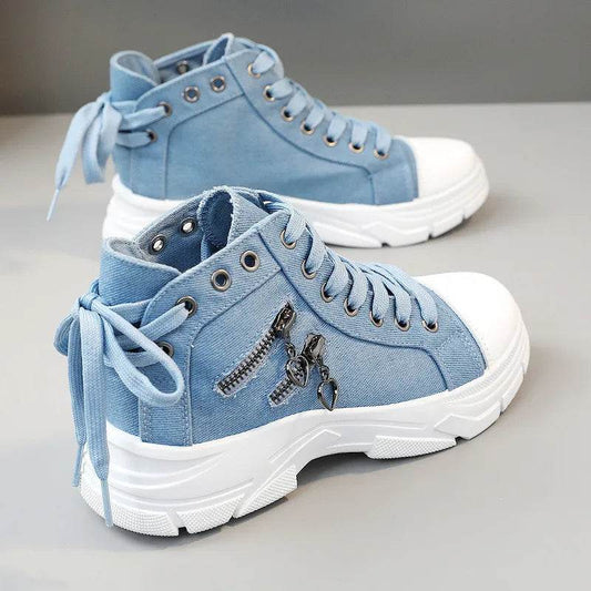 Decor Zipper Lace Up Round Toe Platform Sneakers - Tredona LLC