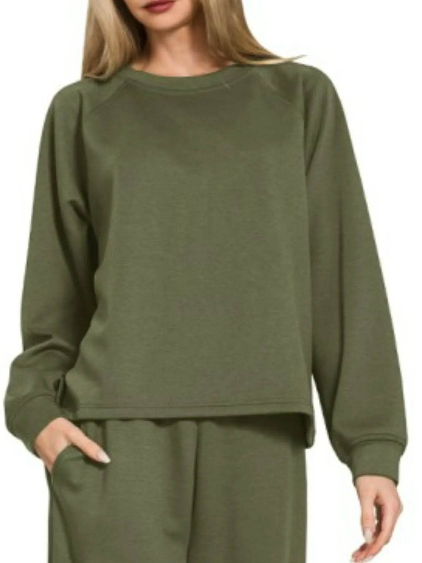 Zenana Scuba Crewneck Sweatshirt and Pants Set - Tredona LLC
