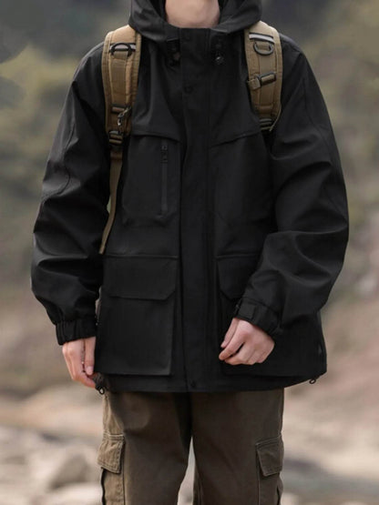 Men's Full Size Zip Up Long Sleeve Hooded Jacket Plus Size - Tredona LLC
