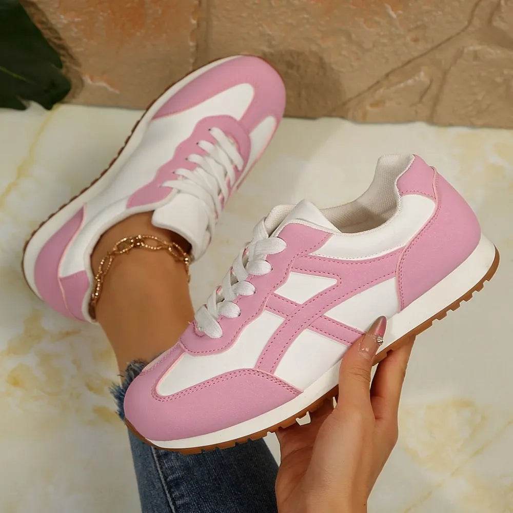 Contrast Lace Up Round Toe Sneakers - Tredona LLC